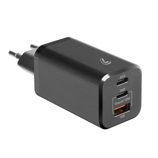 Lampa Charger Without Cable with USB-A Port and 2 USB-C Ports 65W Power Delivery / Quick Charge 3.0 Blacks (Home Rocket)