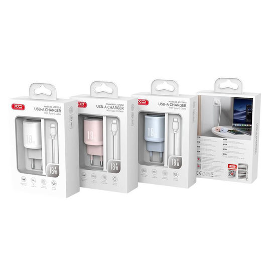XO Charger with USB-A Port and Cable Lightning 18W Quick Charge 3.0 Whites (L157)