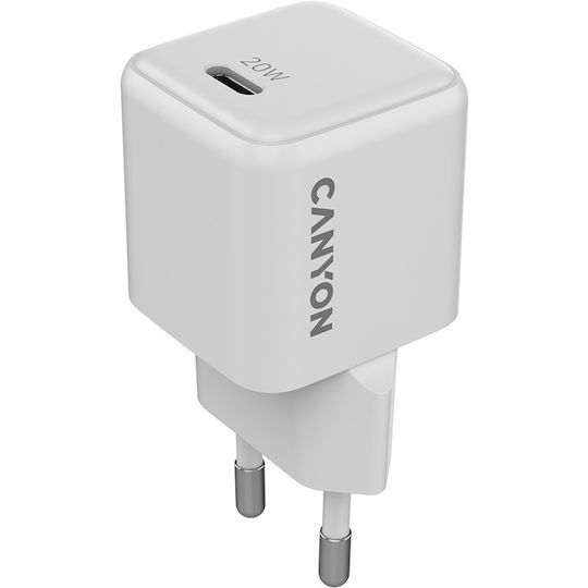 Canyon Charger with Built-in Cable GaN with USB-C Port 20W Power Delivery Whites (CNS-CUW20C)