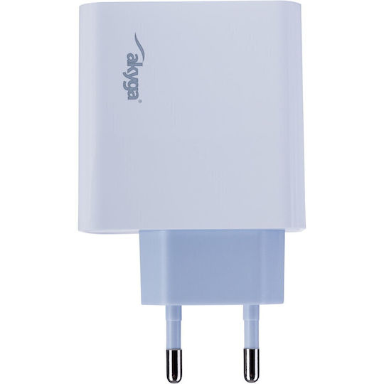 Akyga Charger Without Cable with USB-A Port and USB-C Port 45W Power Delivery / Quick Charge 3.0 Whites (AK-CH-14)