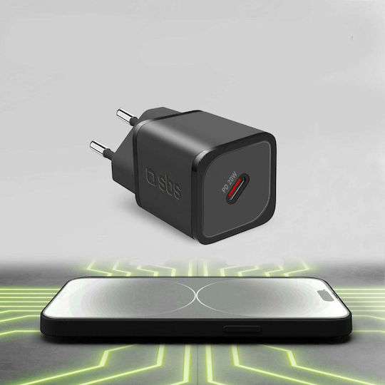 SBS Φορτιστής Χωρίς Καλώδιο GaN με Θύρα USB-C 20W Power Delivery Μαύρος (TRGAN1C20K)