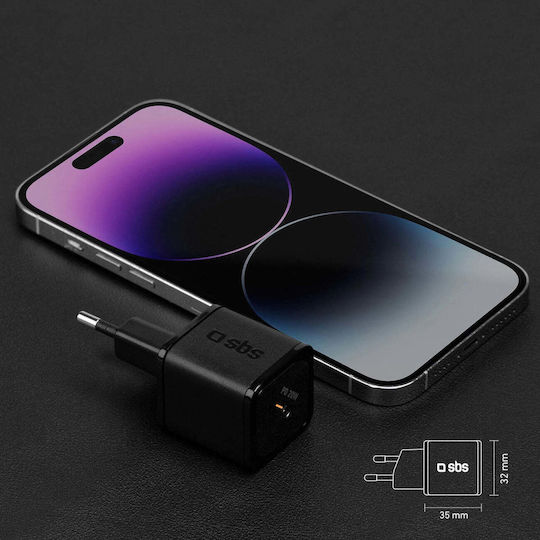 SBS Φορτιστής Χωρίς Καλώδιο GaN με Θύρα USB-C 20W Power Delivery Μαύρος (TRGAN1C20K)
