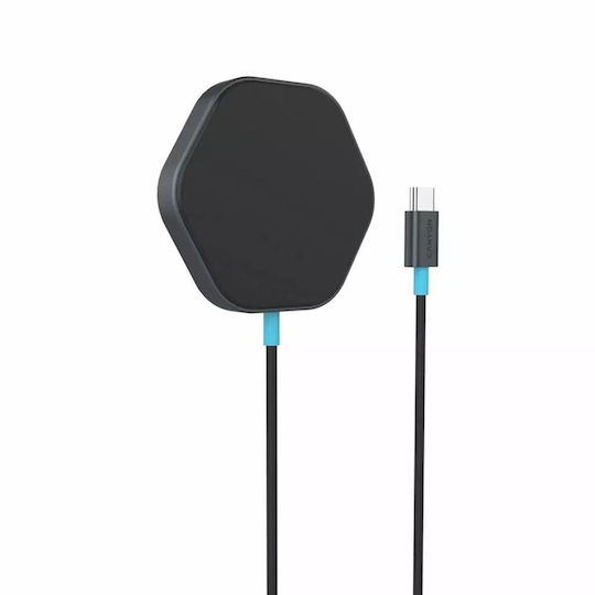 Canyon Ασύρματος Φορτιστής (Qi Pad) και Καλώδιο USB-C 15W Power Delivery Μαύρος (Hexagon 110)