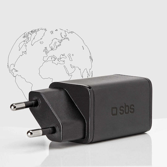 SBS Зарядно Устройство Без Кабел GaN с USB-C Изходен Порт 45W Power Delivery Черно (TRGAN1C45W)