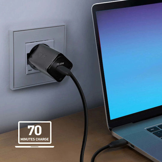 SBS Зарядно Устройство Без Кабел GaN с USB-C Изходен Порт 45W Power Delivery Черно (TRGAN1C45W)