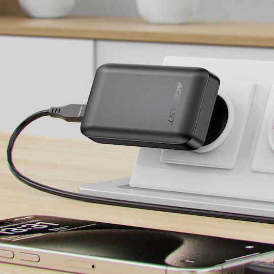 Acefast Φορτιστής Χωρίς Καλώδιο GaN με Θύρα USB-A και 2 Θύρες USB-C 65W Power Delivery / Quick Charge 4+ Μαύρος (A100)