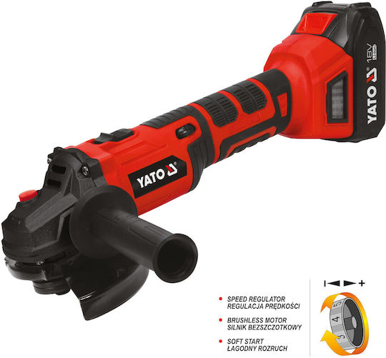 Yato YT-82829 Τροχός 125mm Μπαταρίας Brushless με Ρύθμιση Στροφών 1x1.5Ah