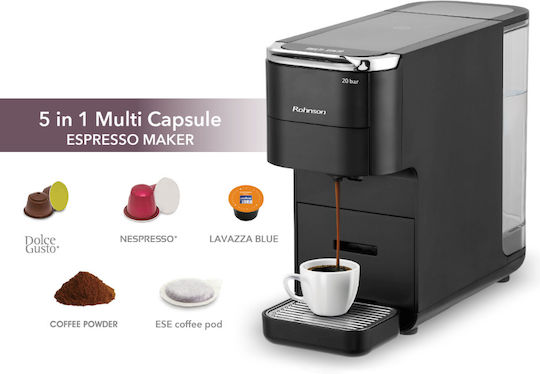 Rohnson Multicapsule 5 in 1 Automatic Espresso Machine 1545W 20bar Pressure Black R-98055
