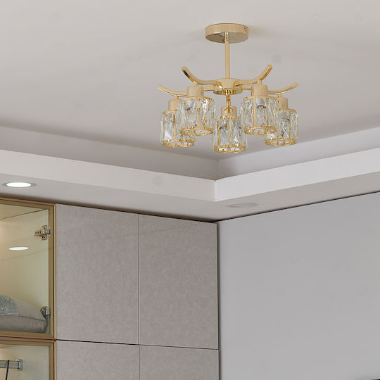 Agora Lighting Πλαφονιέρα Οροφής Χρυσή με Ντουί E27 με Κρύσταλλα