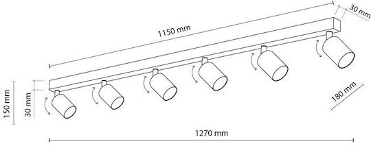 TK Lighting Σποτ με 6 Φώτα και με Ντουί GU10 σε Μαύρο Χρώμα