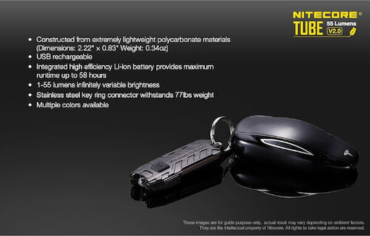 NiteCore Rechargeable Keychain Flashlight LED IP65 with Maximum Brightness 55lm Tube Jacinth Orange
