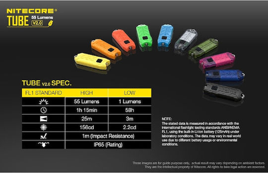 NiteCore Rechargeable Keychain Flashlight LED IP65 with Maximum Brightness 55lm Tube Jacinth Orange