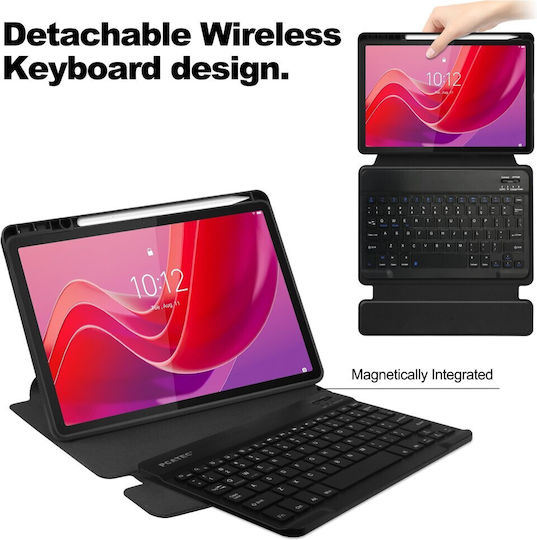 Поворотен Калъф С Отделяща Се Bluetooth Клавиатура Държач За Писалка Lenovo Tab M11 2024 Черен