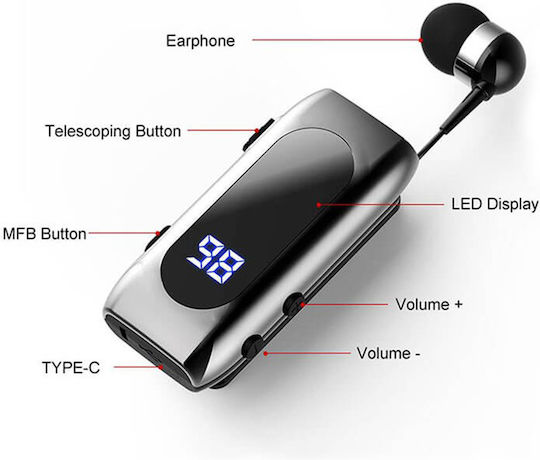 Fineblue K55 In-ear Bluetooth Handsfree Ακουστικό Πέτου Χρυσό