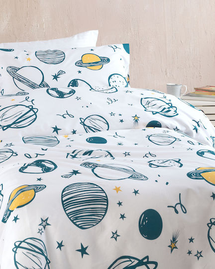 Rythmos Kids Single Duvet Set With Pillowcase Saturn White 160x240cm