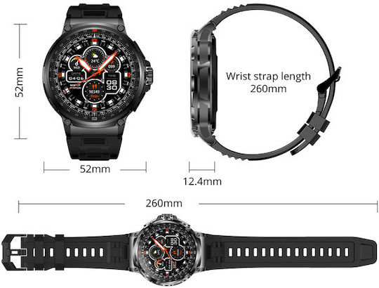 Colmi V69 Aluminium 52mm Smartwatch mit Herzfrequenzsensoren Schwarz Large