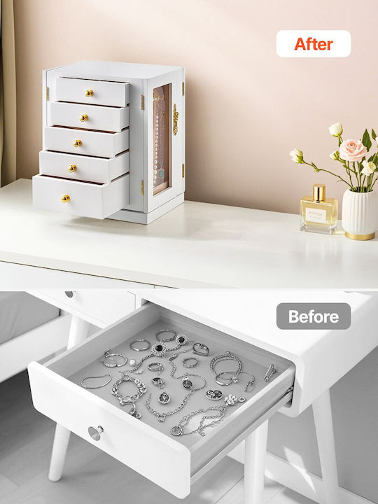 Vevor Metallic Jewellery Box with Drawer White 22.5x17.5x27.1cm
