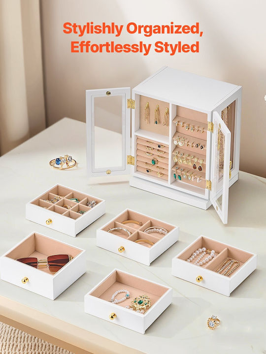 Vevor Metallic Jewellery Box with Drawer White 22.5x17.5x27.1cm