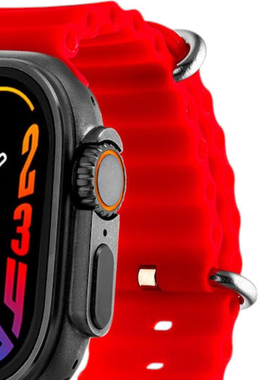 DAS.4 SU09 Smartwatch with Heart Rate Monitor (Red Silicone Strap)
