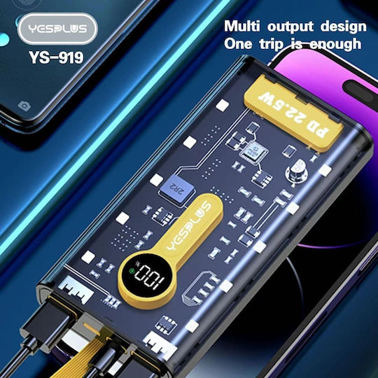 Yesplus YS-919 Power Bank 10000mAh 22.5W με Θύρα USB-A και Θύρα USB-C Κίτρινο
