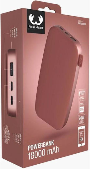 Fresh 'n Rebel Power Bank 18000mAh 20W με Θύρα USB-A και 2 Θύρες USB-C Safari Red