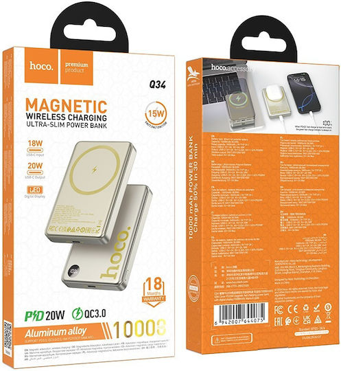 Hoco Q34 MagSafe Power Bank 10000mAh 20W with USB-C Port Power Delivery Titanium
