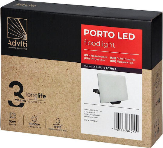 Adviti Στεγανός Προβολέας LED 50W Φυσικό Λευκό 4000K IP65