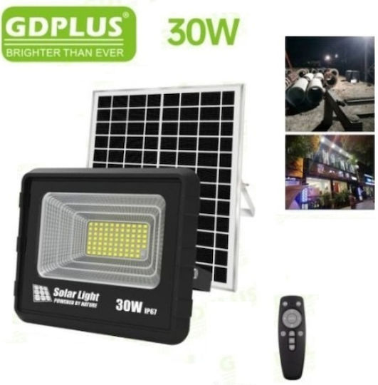 GDPLUS Στεγανός Ηλιακός Προβολέας LED 30W Ψυχρό Λευκό 6500K IP67