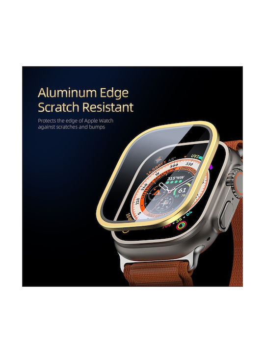 Tempered Glass Пластмасов Калъф със Стъкло в Златист цвят за Apple Watch Ultra 49мм