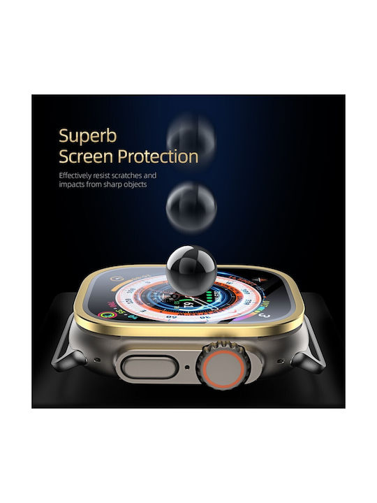 Tempered Glass Пластмасов Калъф със Стъкло в Златист цвят за Apple Watch Ultra 49мм