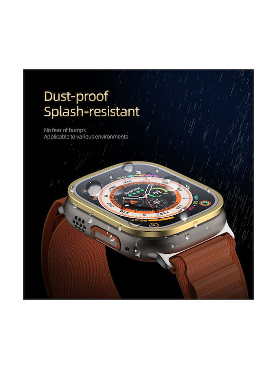 Tempered Glass Пластмасов Калъф със Стъкло в Златист цвят за Apple Watch Ultra 49мм