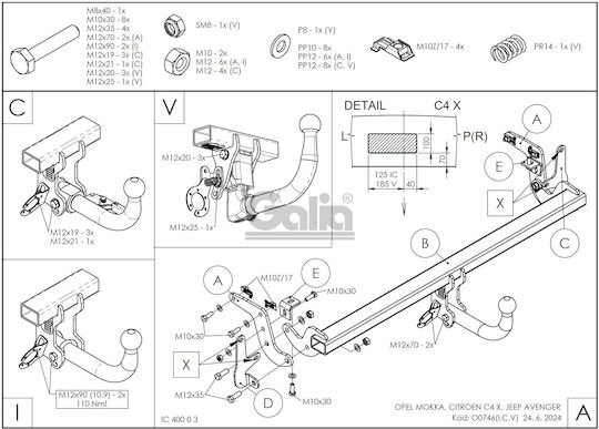 Galia Αυτόματος Κοτσαδόρος Αυτοκινήτου Citroen DS3 2023 Μέγιστης Έλξης 500kg
