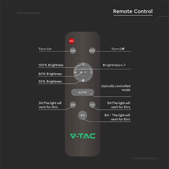 V-TAC Street Solar Light 40W 2500lm Natural White 4000K with Remote Control IP65 20cmx53cmcm