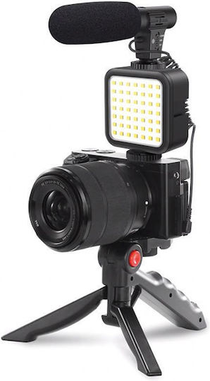 Platinet PL0289 Vlogging Set 4in1 Handy-Stative Selfie-Stick mit Beleuchtung Schwarz