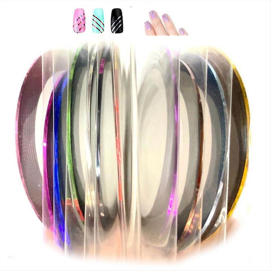 Global Nail Αυτοκόλλητες Ταινίες Διακόσμησης Μανικιούρ/Πεντικιούρ σετ 12τμχ Διακοσμητική Ταινία Νυχιών σε Διάφορα Χρώματα 12τμχ