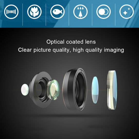 Apexel APL-DG6 Σετ Φακών Κάμερας ​Κινητών Fisheye / Macro / Telephoto / Wide Angle 15x 6τμχ