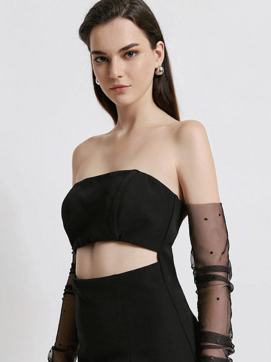 Καλοκαιρινό Maxi Φόρεμα για Γάμο / Βάπτιση Strapless Μαυρο (black)