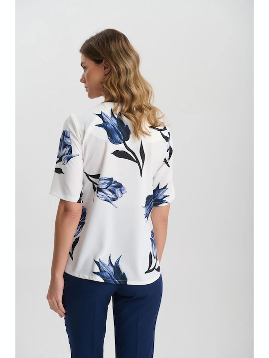 Women's Blouse Satin Short Sleeve White