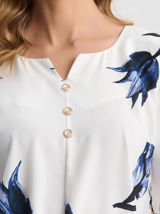 Women's Blouse Satin Short Sleeve White