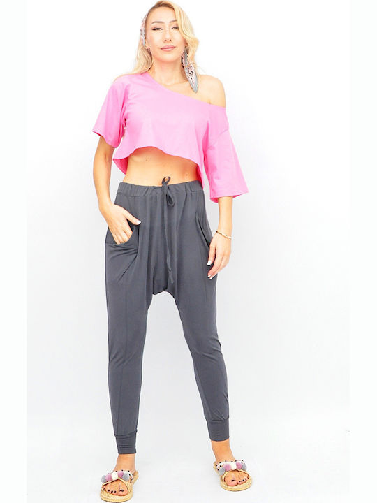 Damen Stoff Hose mit Gummizug Gray