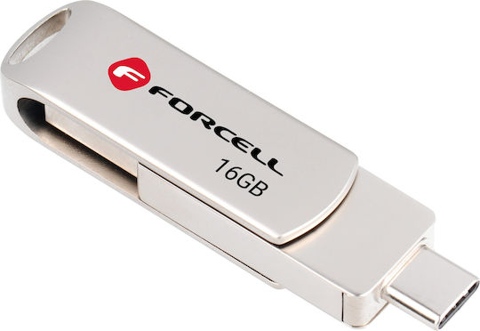 Forcell 16GB USB 3.2 Stick with connection USB-A & USB-C Silver