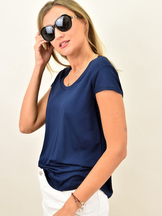 Women's Summer Blouse Short Sleeve Dark Blue