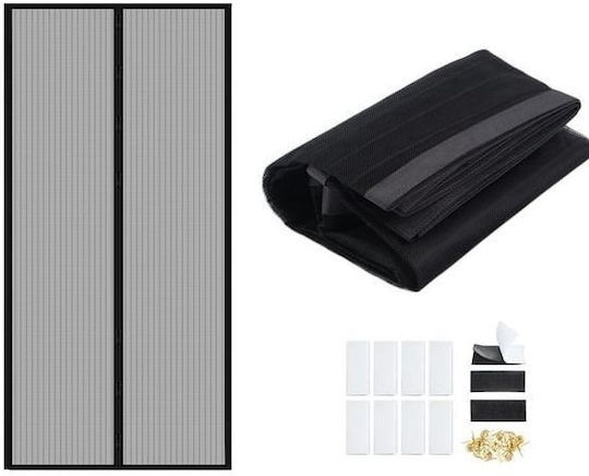 Magic Mesh Plasă de Țânțari pentru Ușă cu Șuruburi cu Închidere Magnetică din Poliester Neagră 105x210cm