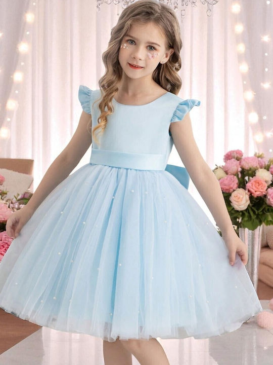 Детска Рокля Без ръкави Тюл Обикновени Light Blue