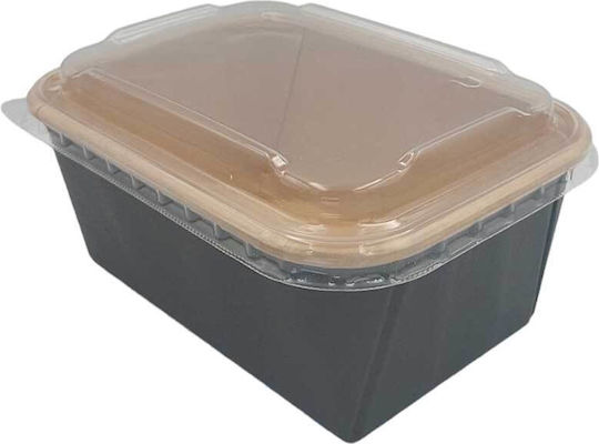 Σκεύος Φαγητού Μαύρο Παραλληλόγραμμο 750ml Σετ Πλαστικό Καπάκι 60τμχ