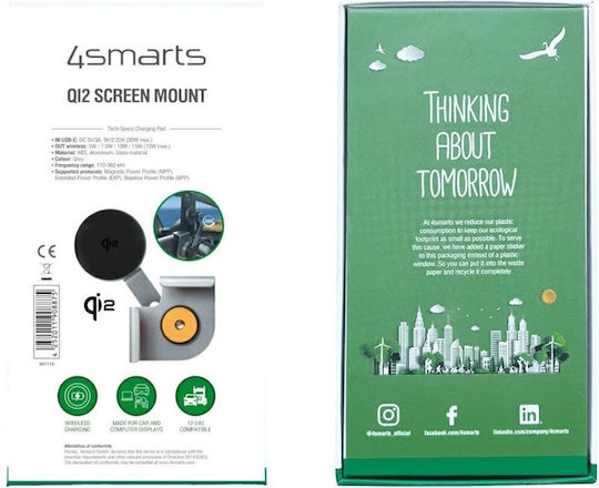 4Smarts Car Mobile Mount with Magnet and Wireless Charging MagSafe Gray