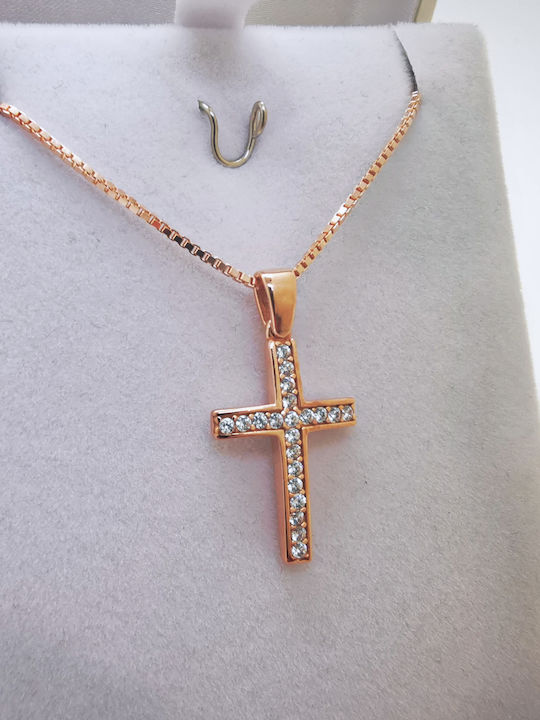 Aris Dentopoulos Jewellery Women's Cross from Rose Gold Plated Silver with Chain