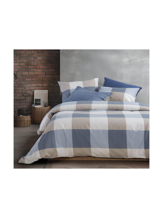Nef-Nef Homeware Casual Check Μαξιλαροθήκη με Φάσα Denim 52x72εκ.