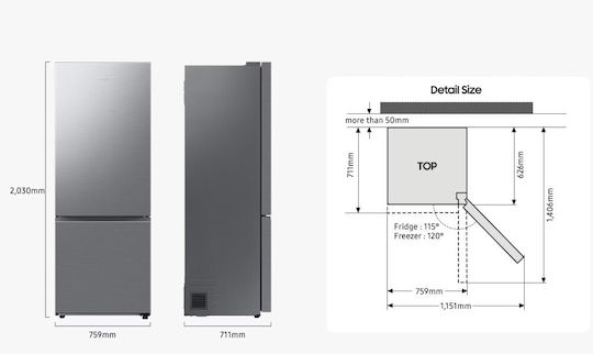 Samsung Combină frigorifică 538lt NoFrost Î203xL75.9xA71.1cm. Inox RB53DG706CS9EF