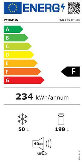 Pyramis Frigider cu două uși 248lt Î165xL58xA55cm. Alb FSR 165